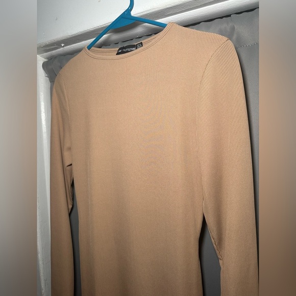 PrettyLittleThing Tan Ribbed Long Sleeve Midi Dress Size 10 - Picture 7 of 11